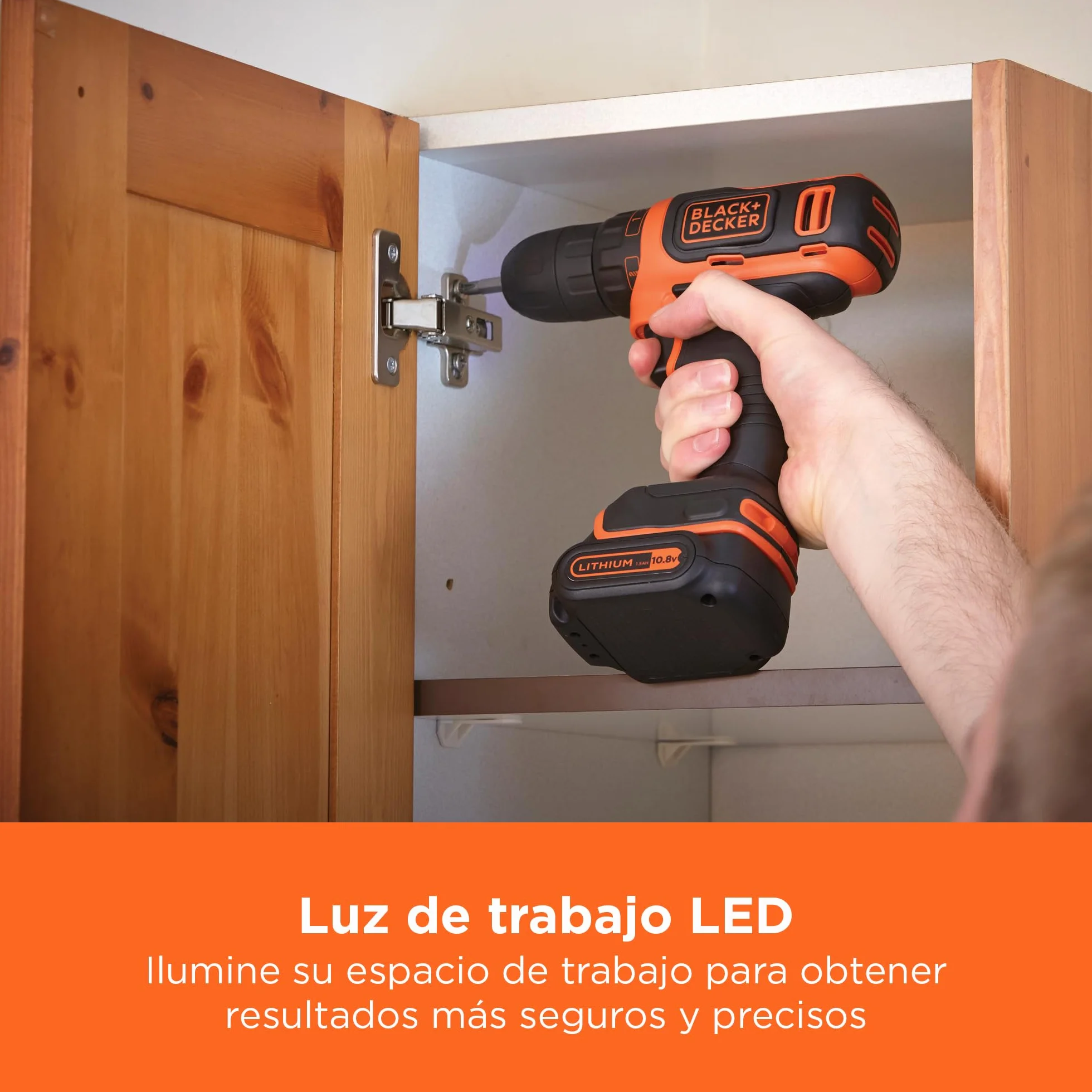 BLACK+DECKER Taladro atornillador inalámbrico ultracompacto, con luz de trabajo LED, batería Li-Ion de 10.8V y cargador, BDCDD12-QW