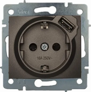 Base fija 2P+T 16A 250V + USB 2,1A 5V sin marco serie EuropaSOLERA ERP60USBNGGrafito