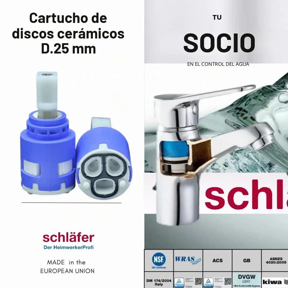 Schläfer 480051 | Cartucho mezclador de 25 mm, cartucho de repuesto para mezcladores de cerámica baja con 2 patas, para grifos mezcladores de cocina, baño, ducha y bañera, modelo Kerox K25 Ops