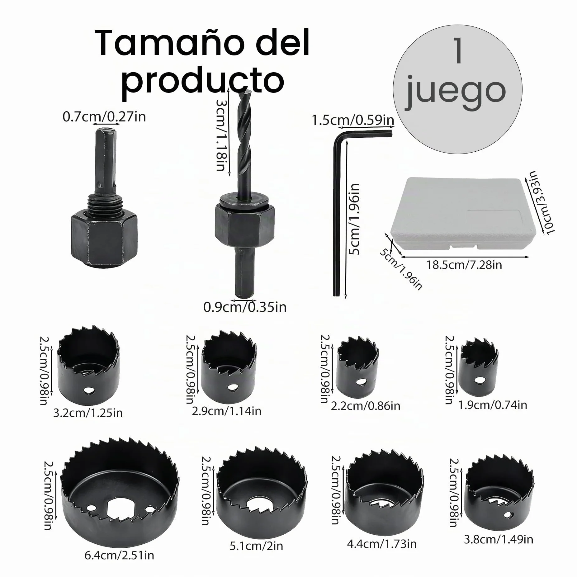 11 Piezas Sierras de Agujero en Acero al Carbono, 19-64 MM Serras Perfuradoras Acero al Carbono, Serras para Madera, Plástico y PVC con Estuche de Almacenamiento Portátil