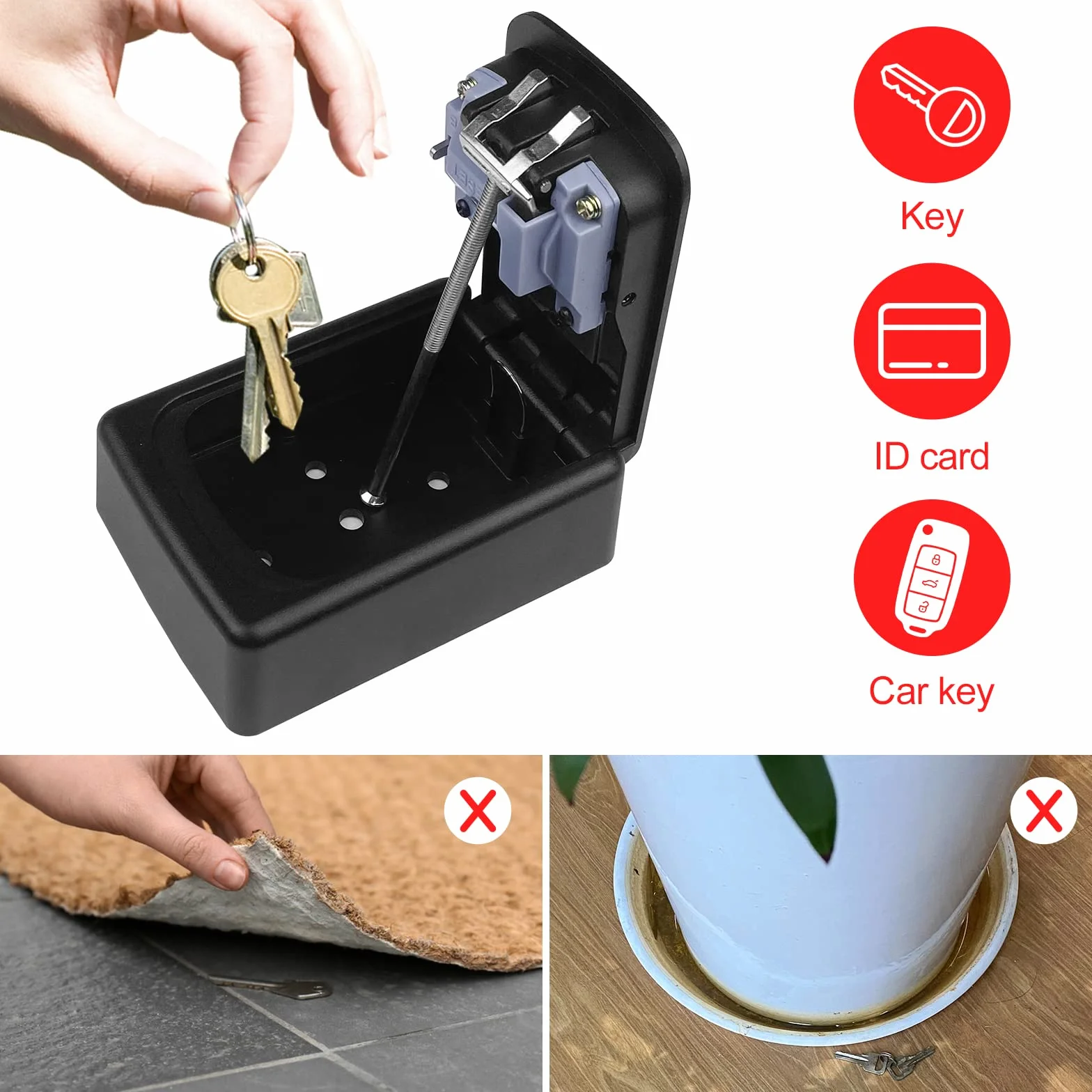 Ceisazira Caja de Seguridad para Llaves con Código de 4 Dígitos, Impermeable, Resistente a la Corrosión, Pared, Negro