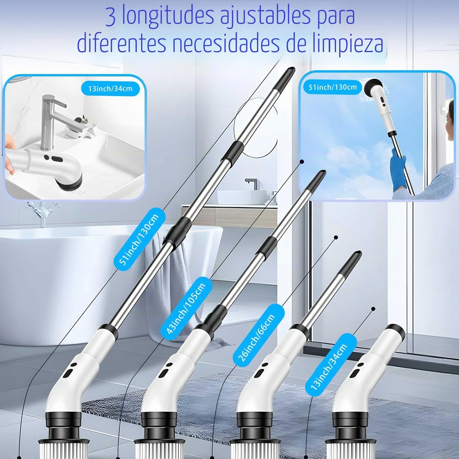 Journeyside Cepillo De Limpieza Electrico,Limpiador Giratorio Eléctrico con 9 Cabezales De Cepillo De Repuesto, IPX7 Fregadora Giratoria Hogar,Electrico Baño Brush con 3 Velocidades para Baños,Cocinas