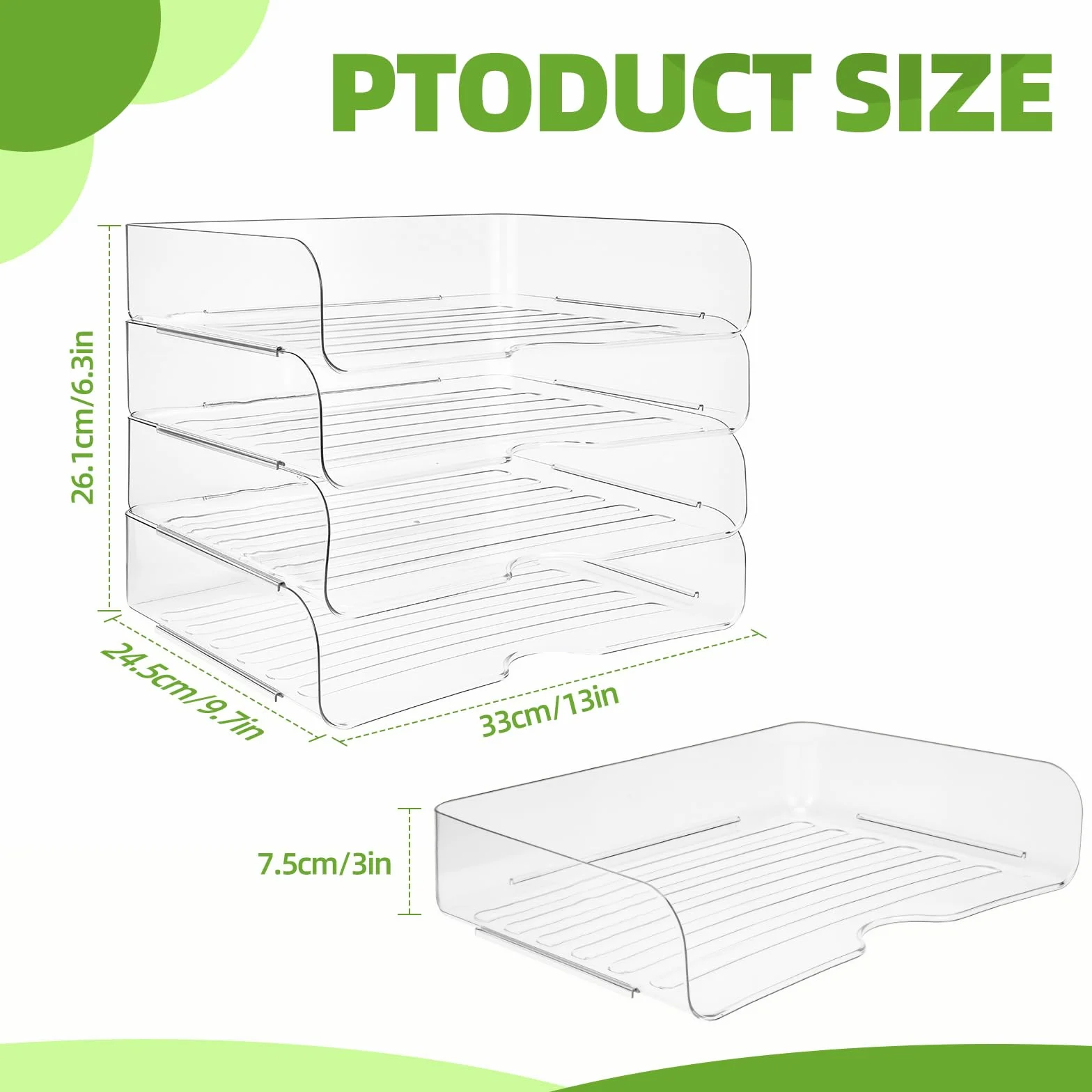 Organizador Escritorio Pet Apilable Bandeja Acrílico Transparente Papel Oficina