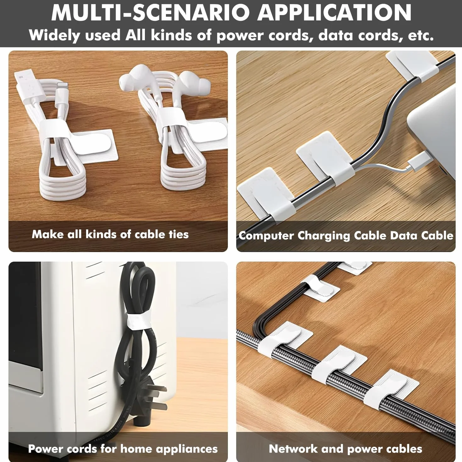 Organizador de cables 40 piezas, gestión de cables para escritorio, soporte autoadhesivo