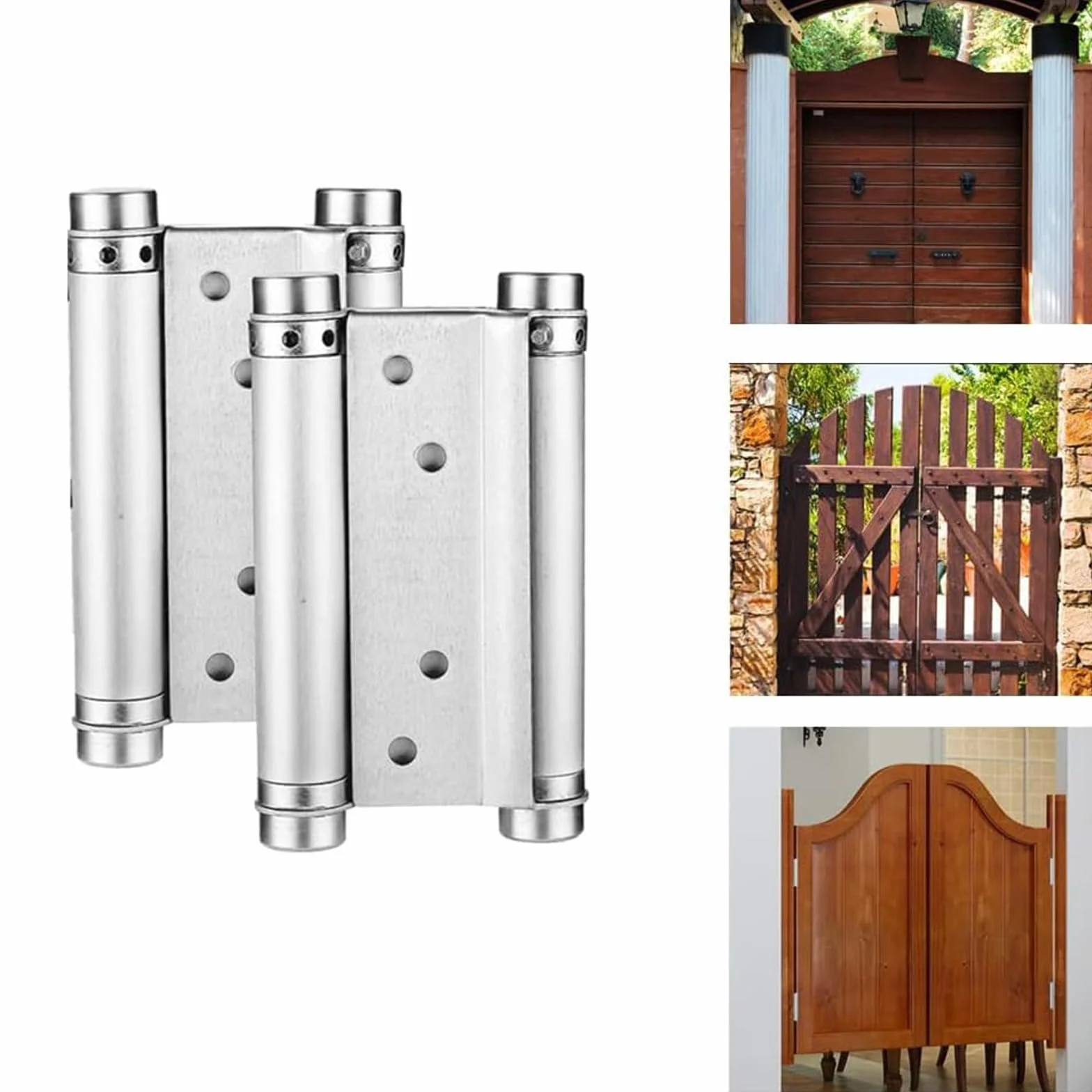 4" 100mm Bisagras de Acero Inoxidable de Doble Acción, para Puertas Batientes Dobles para Puertas Internas y Externas de Cocina de Salón(4 PCS Plata)