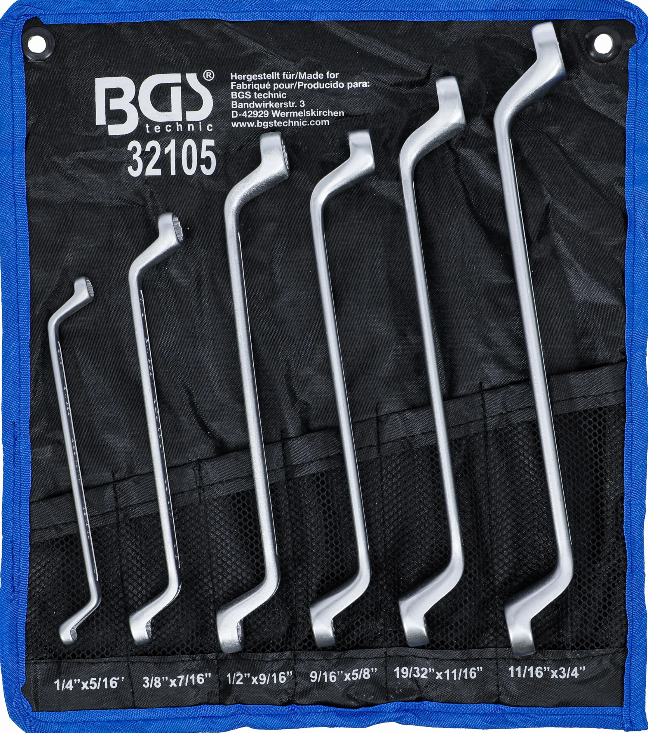 BGS 32105 | Juego de llaves de estrella dobles | largas acodadas | medidas en pulgadas | 1/4" - 3/4" | 6 piezas