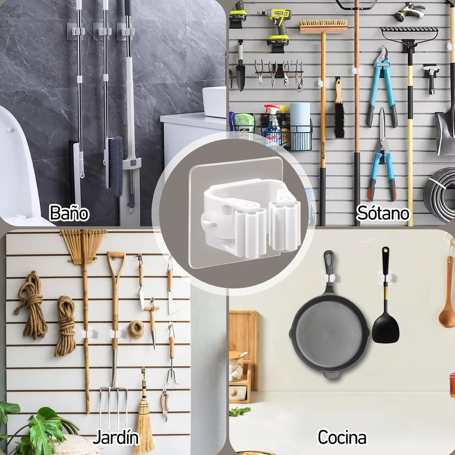 Soporte Escobas Pared XIANGLONGY 10 Piezas Colgador Sin Perforar Adhesivos Ganchos Organizador