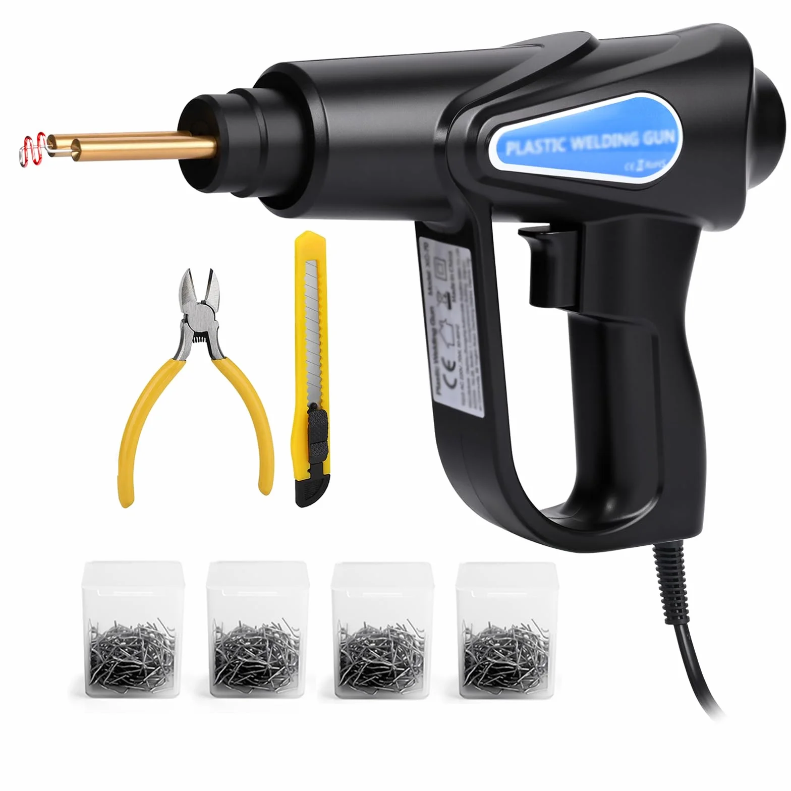 Soldador de Plástico con 800pcs Grapas, 70W Pistola Soldar Plastico pour Réparer lesPare-chocs de Voiture et d'Autres Pièces en Plastique, plano/esquina exterior/esquina