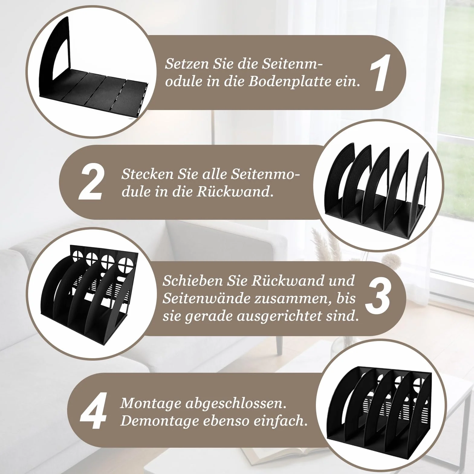 Archivador de Revistas 4 Compartimentos Vertical Plegable Negro