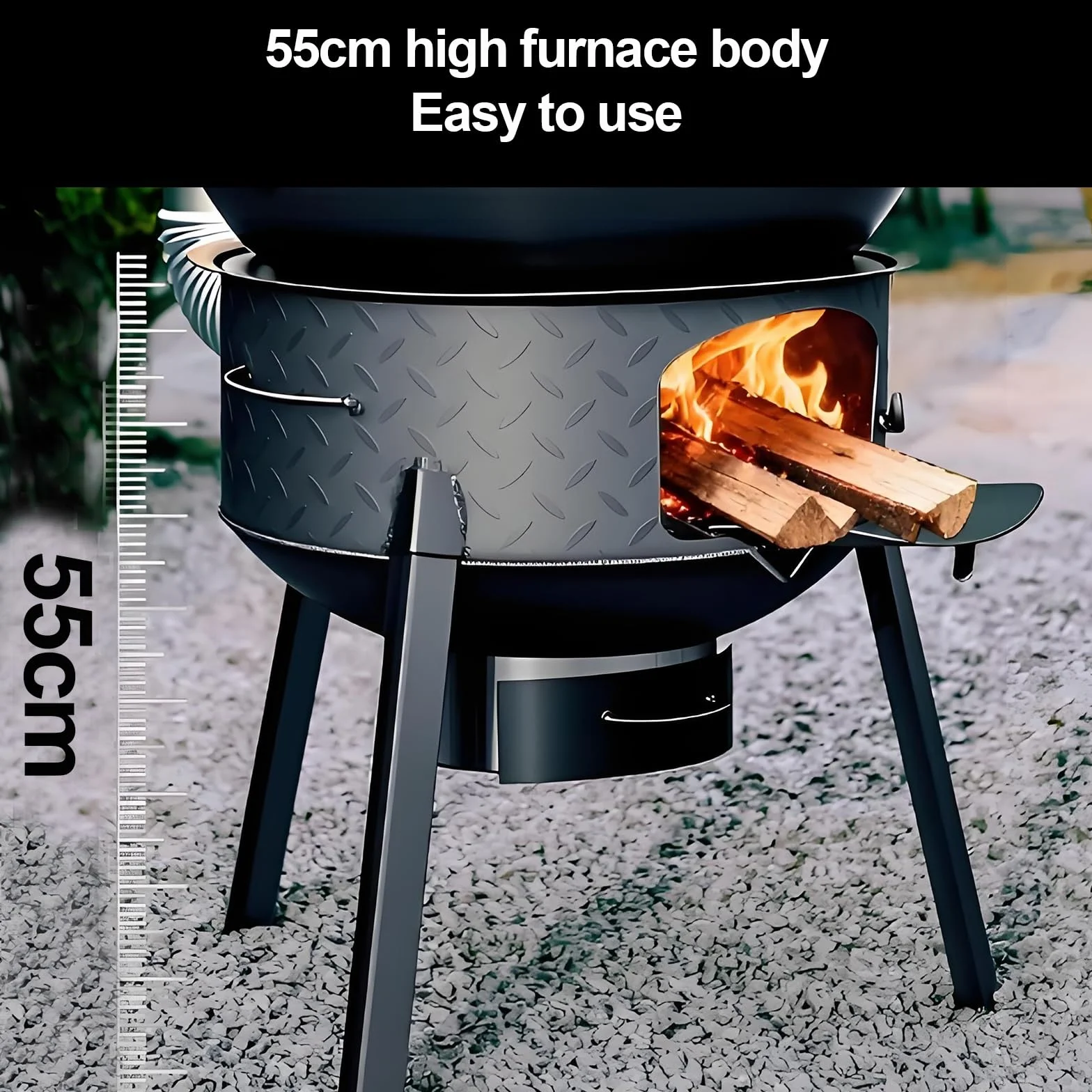 Estufa de Leña de Hierro Fundido Interior y Exterior Estufas de Camping Portátil de Acero Grueso con Patas de 70cm, Estufa Calefactora Multifunción(35cm)