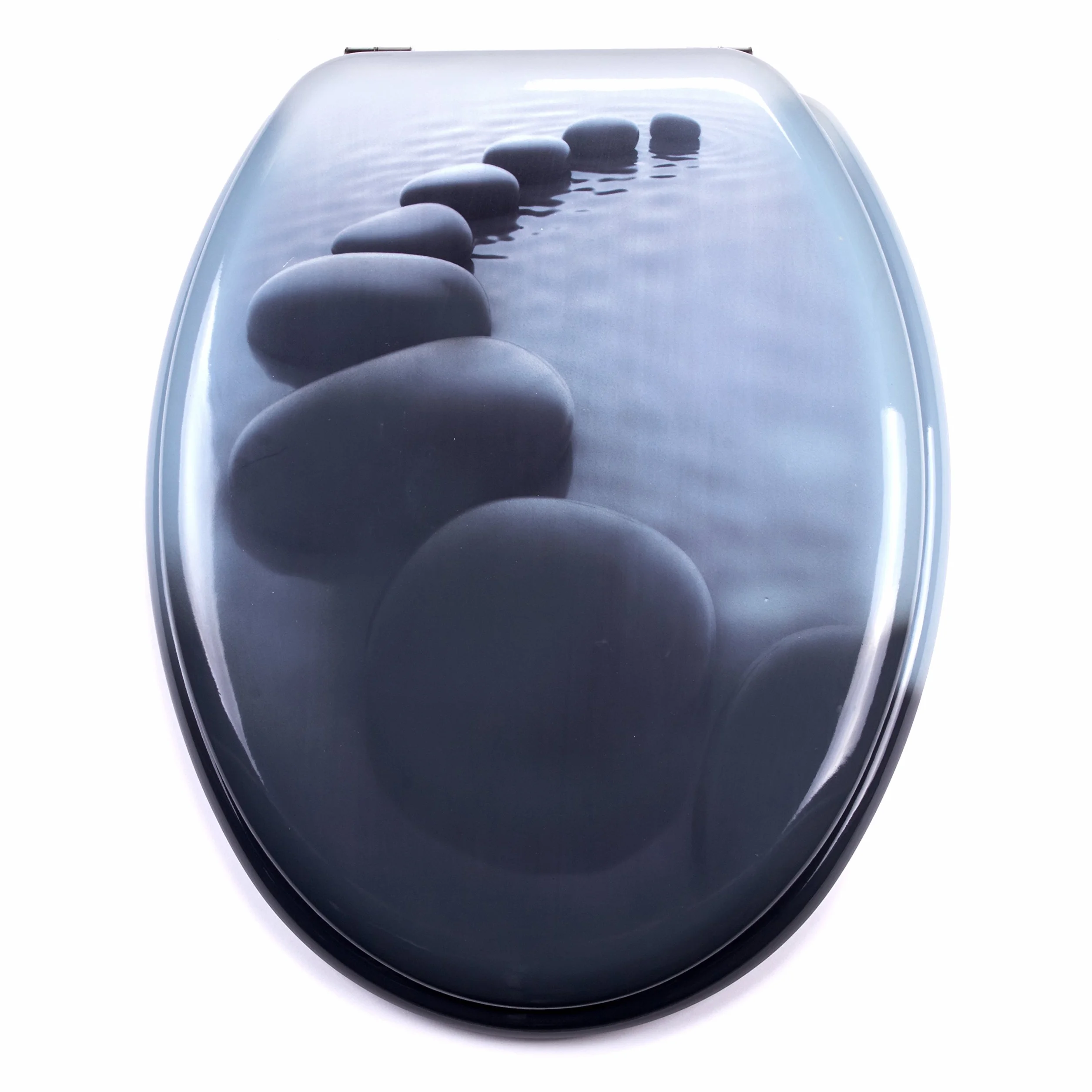 MSV 140548 - Asiento de Inodoro (DM y Acero Inoxidable, 42,5 x 36,5 x 1,6 cm), diseño de Camino de Piedras