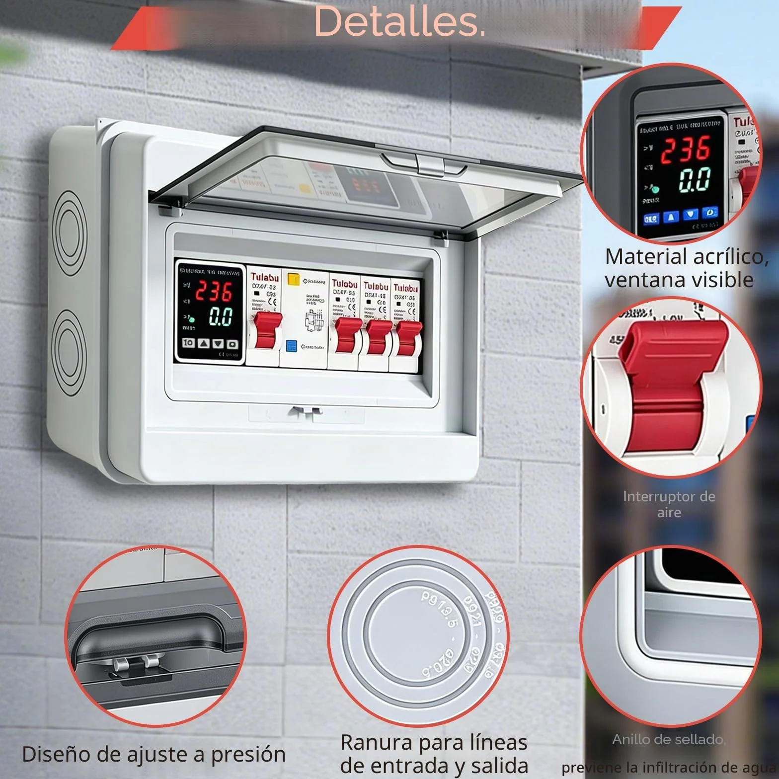 Caja Distribución Montada Superficie, Caja de Distribución de Superficie IP65 Interruptores Desconexión CA 32 A, 16 A y 10 A para Uso en Talleres y Hogares