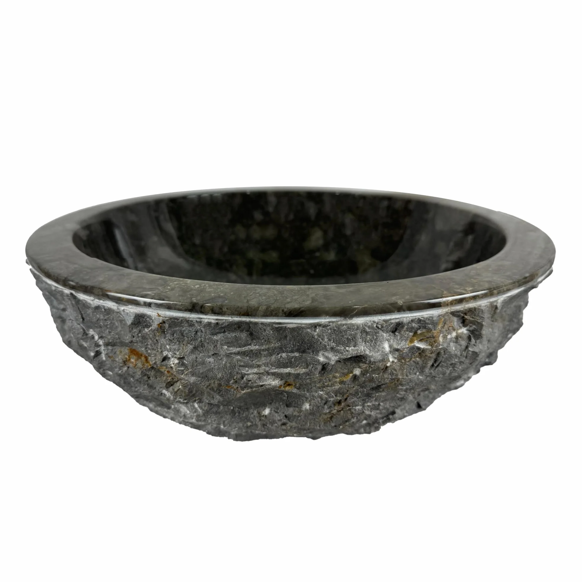 Lavabo Redondo 40x40x15 cm - Cuenca de Mármol - Piedra Natural - Fregadero para baño - Pulido y sólido (Gris)