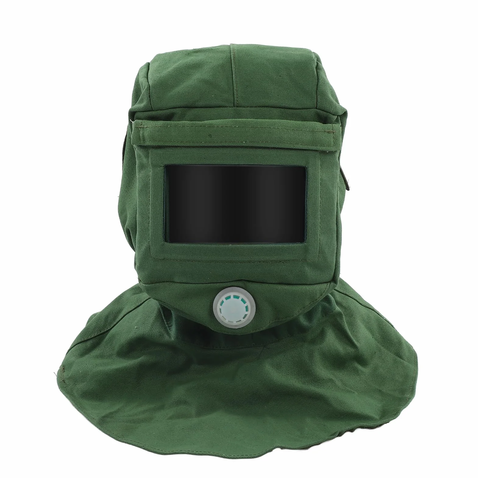 Capucha para Chorro de Arena, Vidrio Curvo Grueso Visión Clara Lienzo Protección Contra Polvo y Arena Tapa de chal Diseño de ventilación Cuello elástico Chal para arenadora
