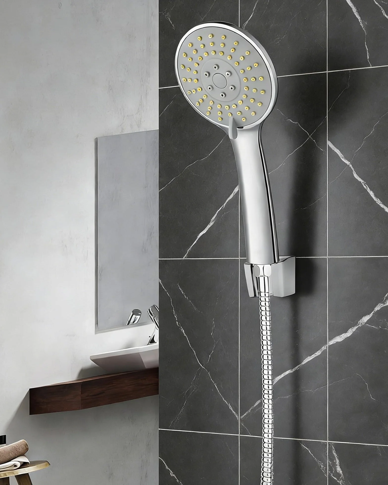 Aleación de Zinc Soporte de Ducha con Tornillos, Soporte Para Ducha de Baño, Plateado Cabezal de Ducha Soporte, Compatible con la Mayoría de Cabezales de Ducha