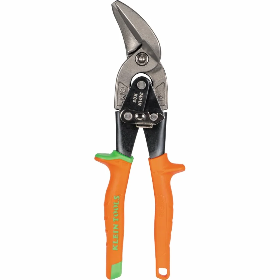 Klein Tools 2401R Tijeras compensadas de corte derecho, tijeras de hojalata de aviación con hoja forjada para corte de chapa de precisión