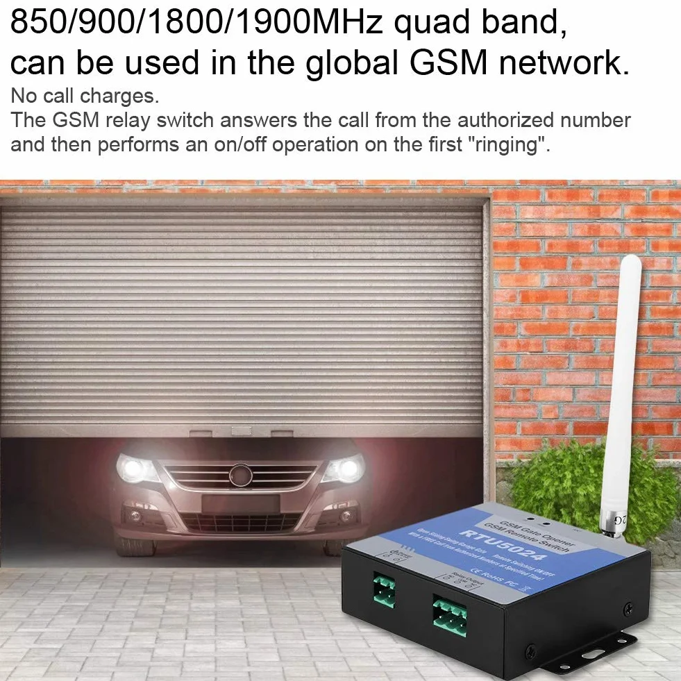 GSM Gate Opener, RTU 5024 Access Controller, Remote On / Off Switch Llamada gratuita SMS Command Support 850/900/1800 / 1900MHz