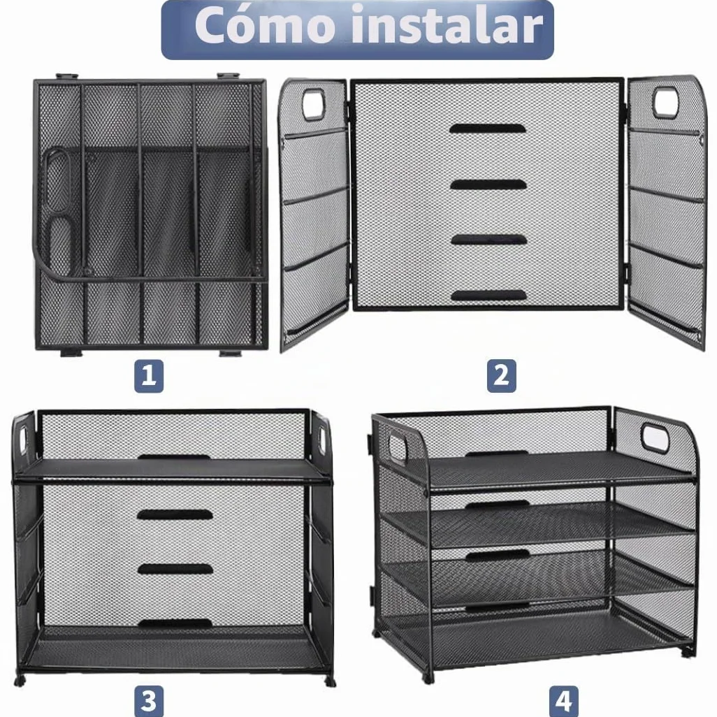 LATERN Bandeja de Malla Metálica 4 Niveles 32CM x 28CM x 24CM Organizador Extraíble para Archivadores