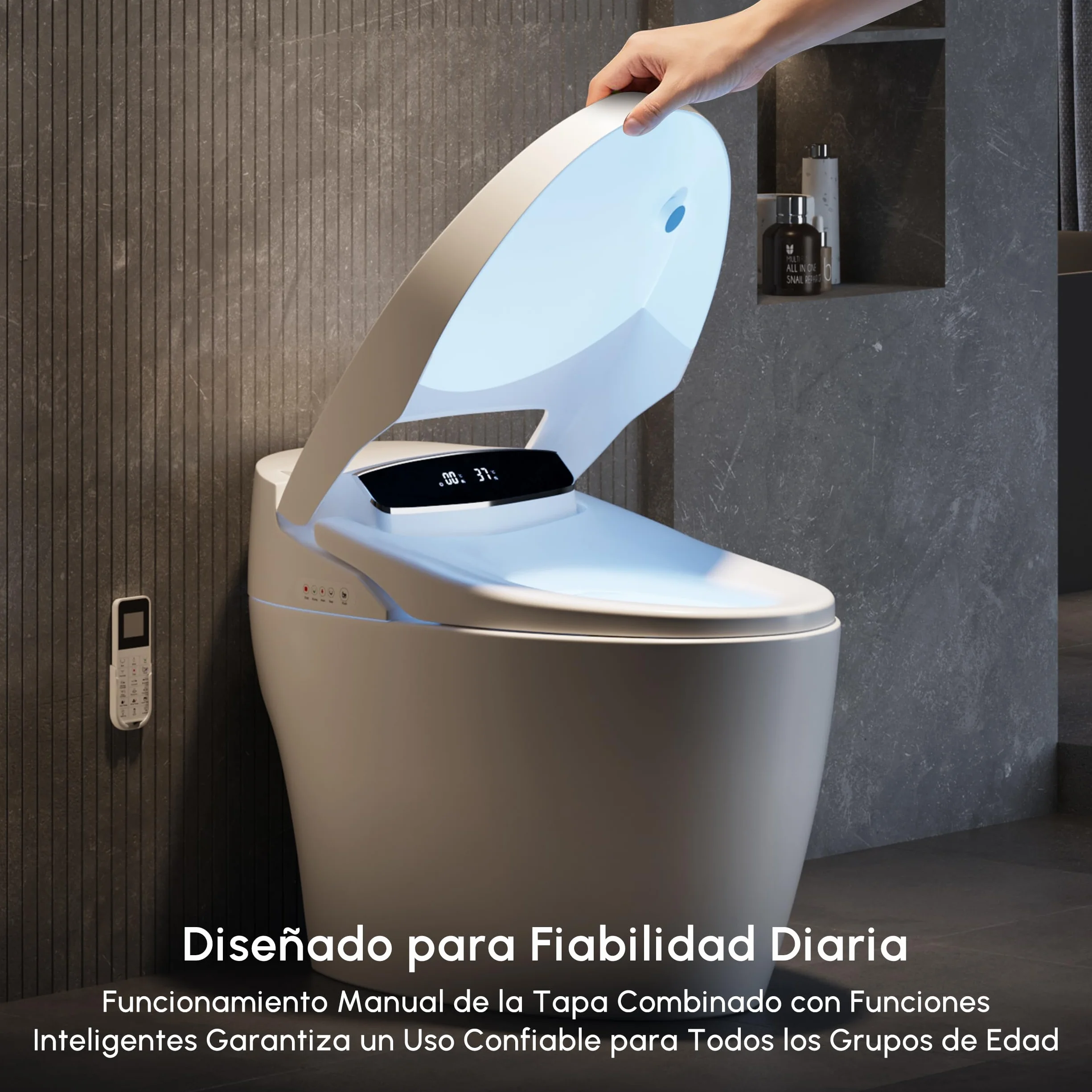Homary Inodoro Inteligente Japonés Sin depósito con Bidé Integrado Automático, Asiento Calefactable, Luz Nocturna, Estándar Tapa de Accionamiento Manual, Salida al Suelo, J021123088
