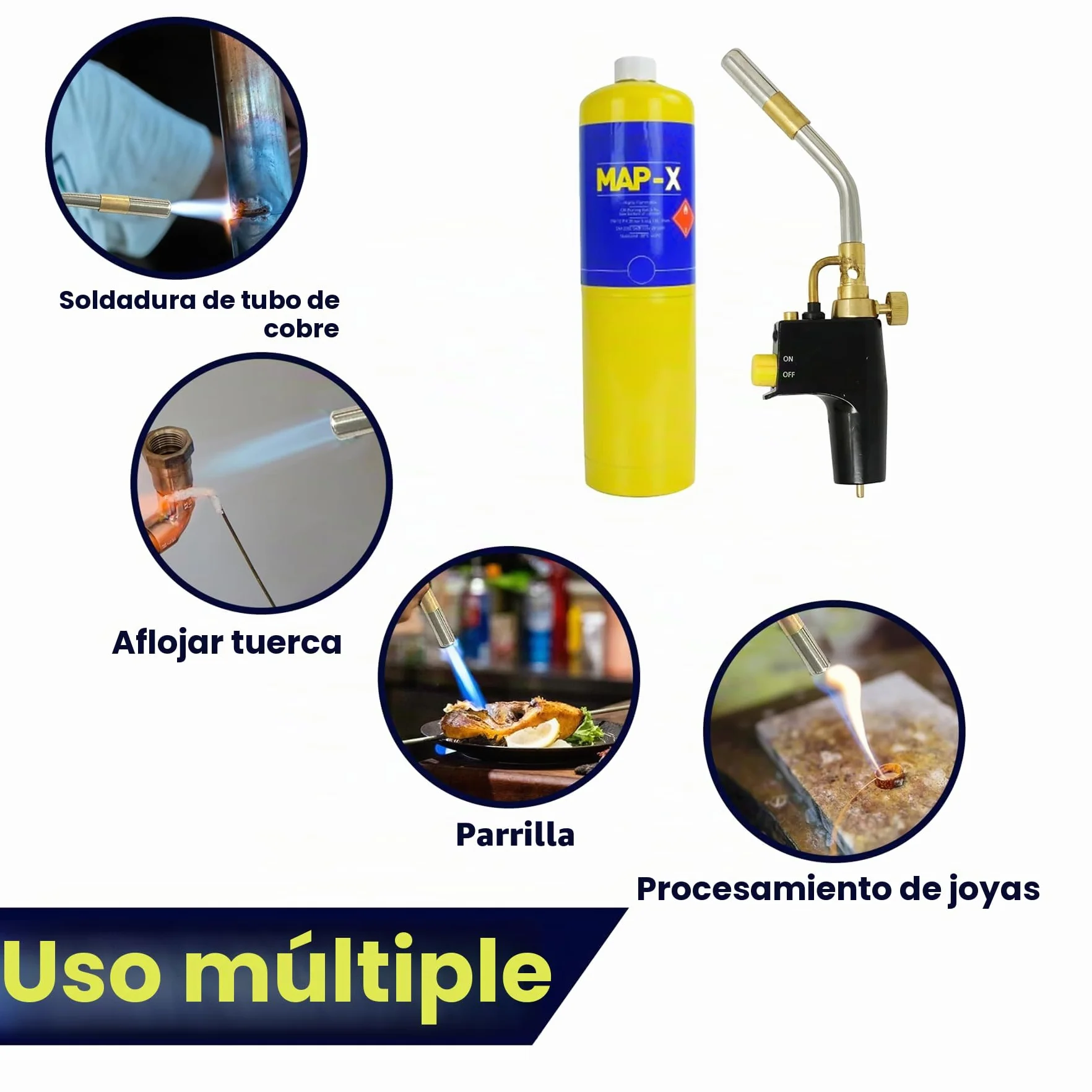 Dapetz Mapp Pro - Antorcha de gas y 2 cartuchos de gas para soldadura, soldadura fuerte, descongelación, tratamiento térmico, mecánicos, quemador de chorro, cilindro, cartucho de botella amarillo