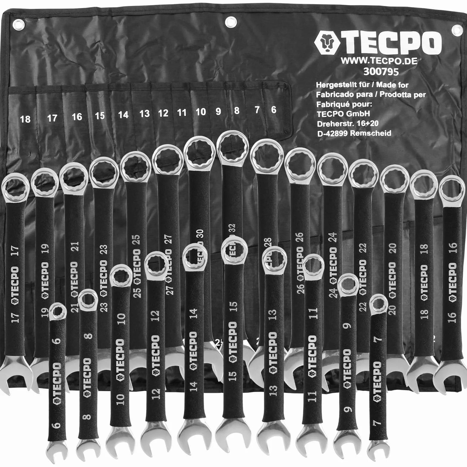 TECPO Juego de llaves combinadas de 6 – 32 mm, antideslizantes, 25 piezas, juego de llaves combinadas