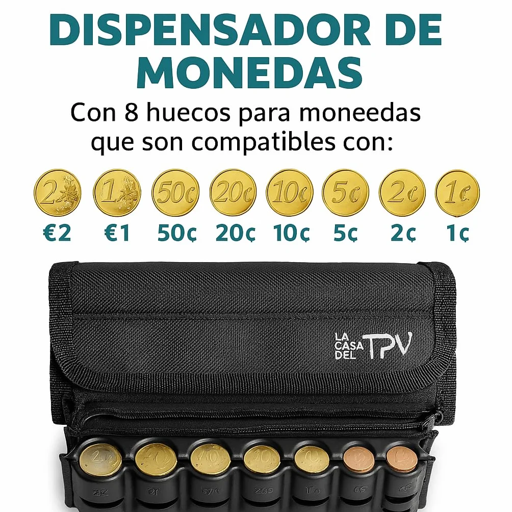 Organizador de Dinero con Portamonedas - Riñonera Camarero - Portamonedas Taxi - Clasificador de Monedas - Dispensador con 8 Huecos - 4 Organizadores de Billetes - Cinturón Ajustable - Monedero Negro