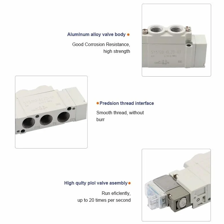 Electroválvula de 5 puertos, serie SY3120/SY5120/SY7120, 1 unidad, con piloto interno, normalmente cerrada, for automatización neumática(SY7120-5LZD-C10)
