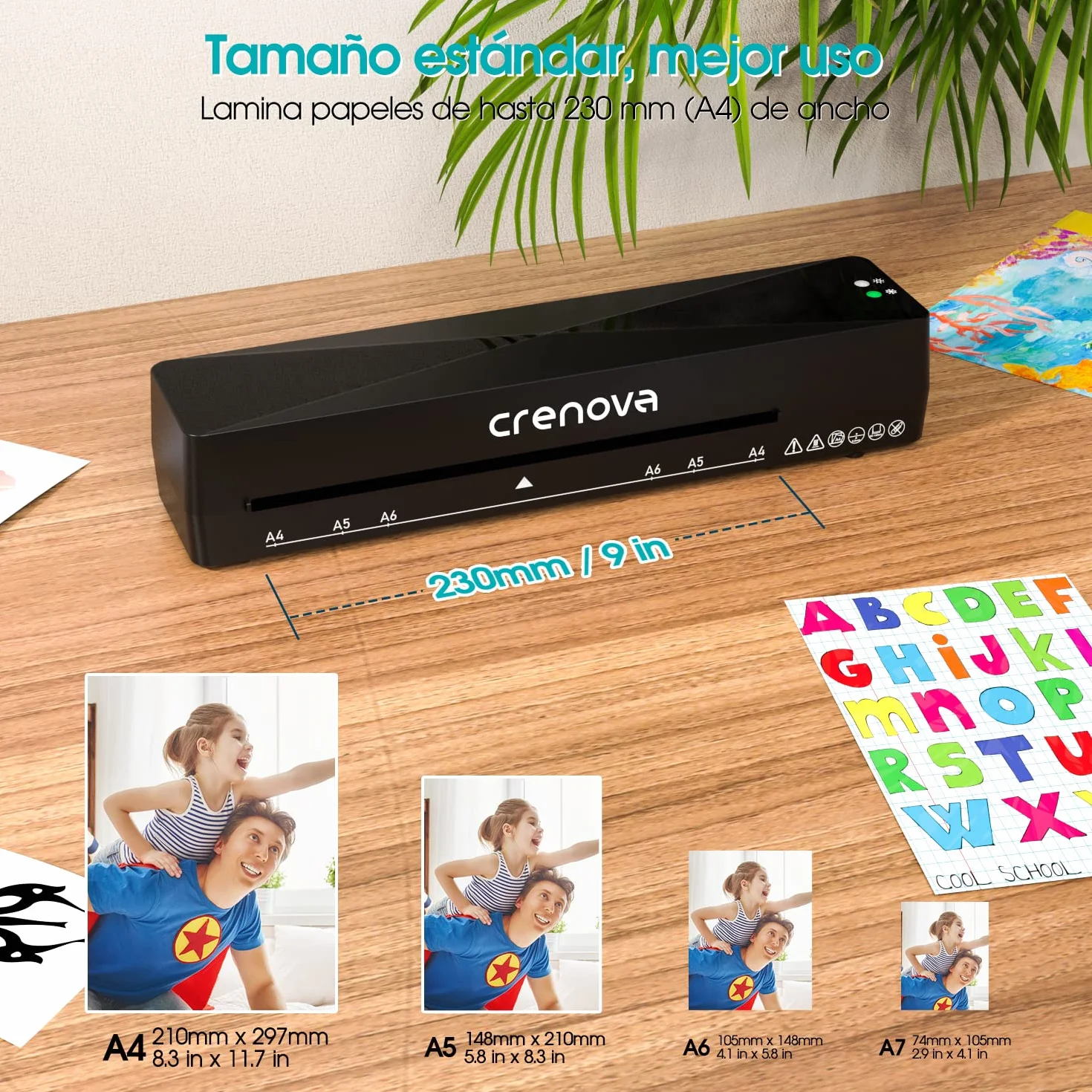Crenova Plastificadora A4 en Caliente y Frío con 10 Fundas, Sin Burbujas, Ideal para Hogar y Oficina (Negra)