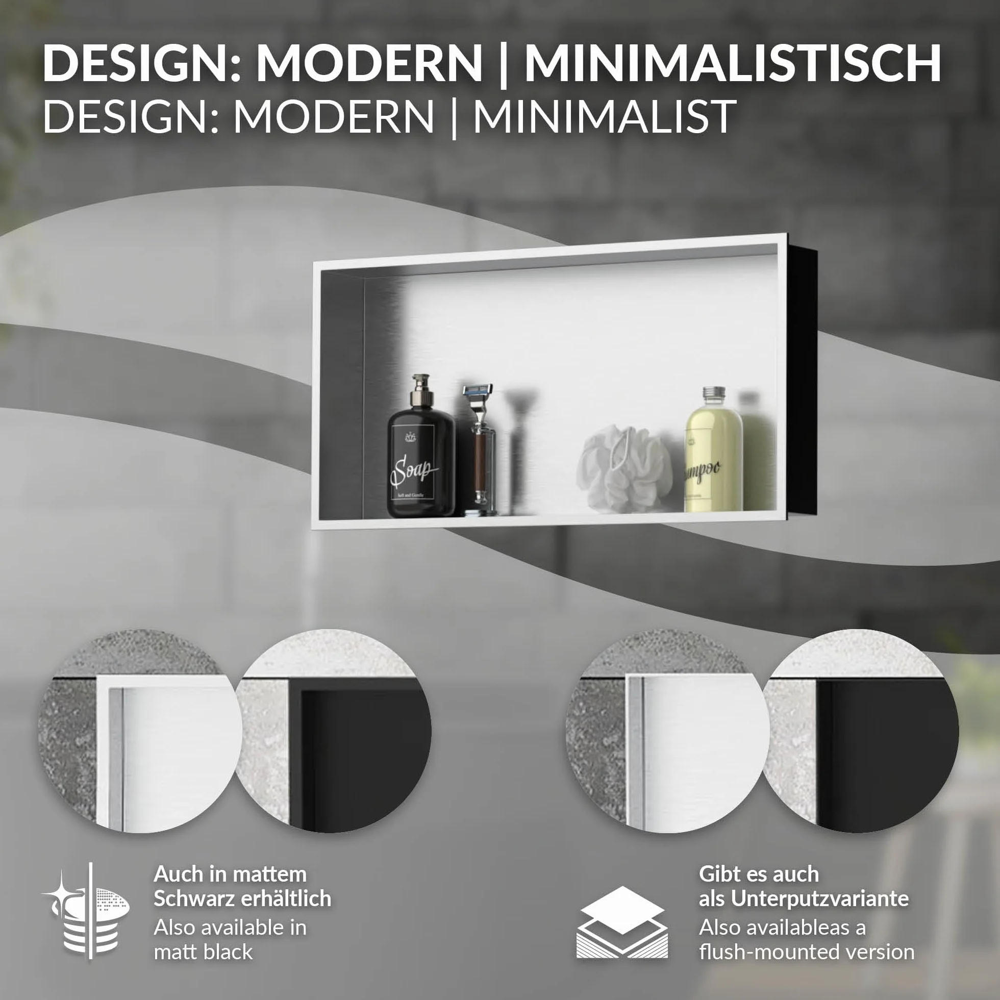 LuxeBath Nicho de Ducha de Acero Inoxidable 60x30x10 cm Plata Marco de Pared Empotrado Alicatable Estante Integrado Instalación Flexible para Almacenamiento Organizador de Utensilios para Baño