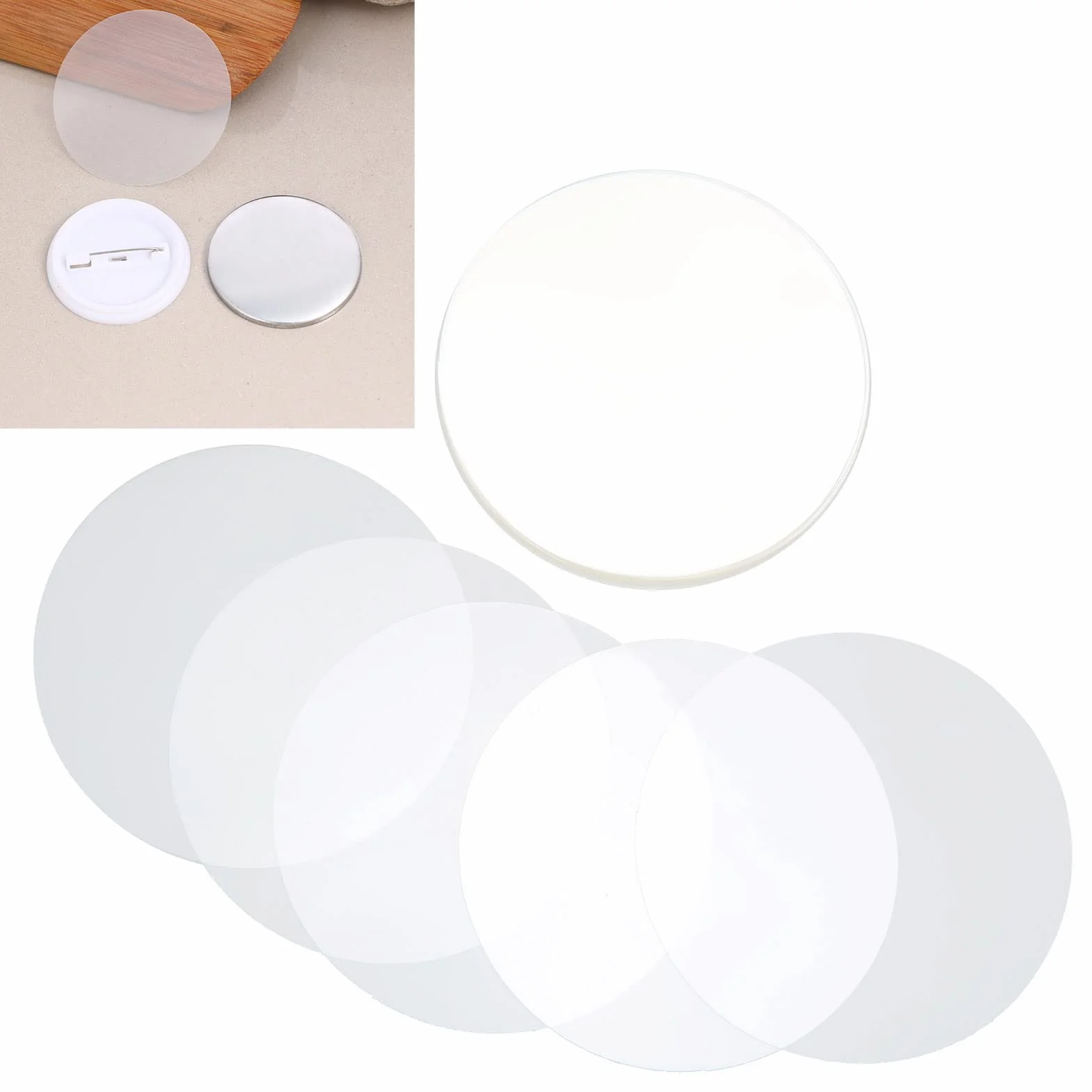 Película Protectora Transparente para Insignias, PVC, 32mm, Redonda, 100 Piezas