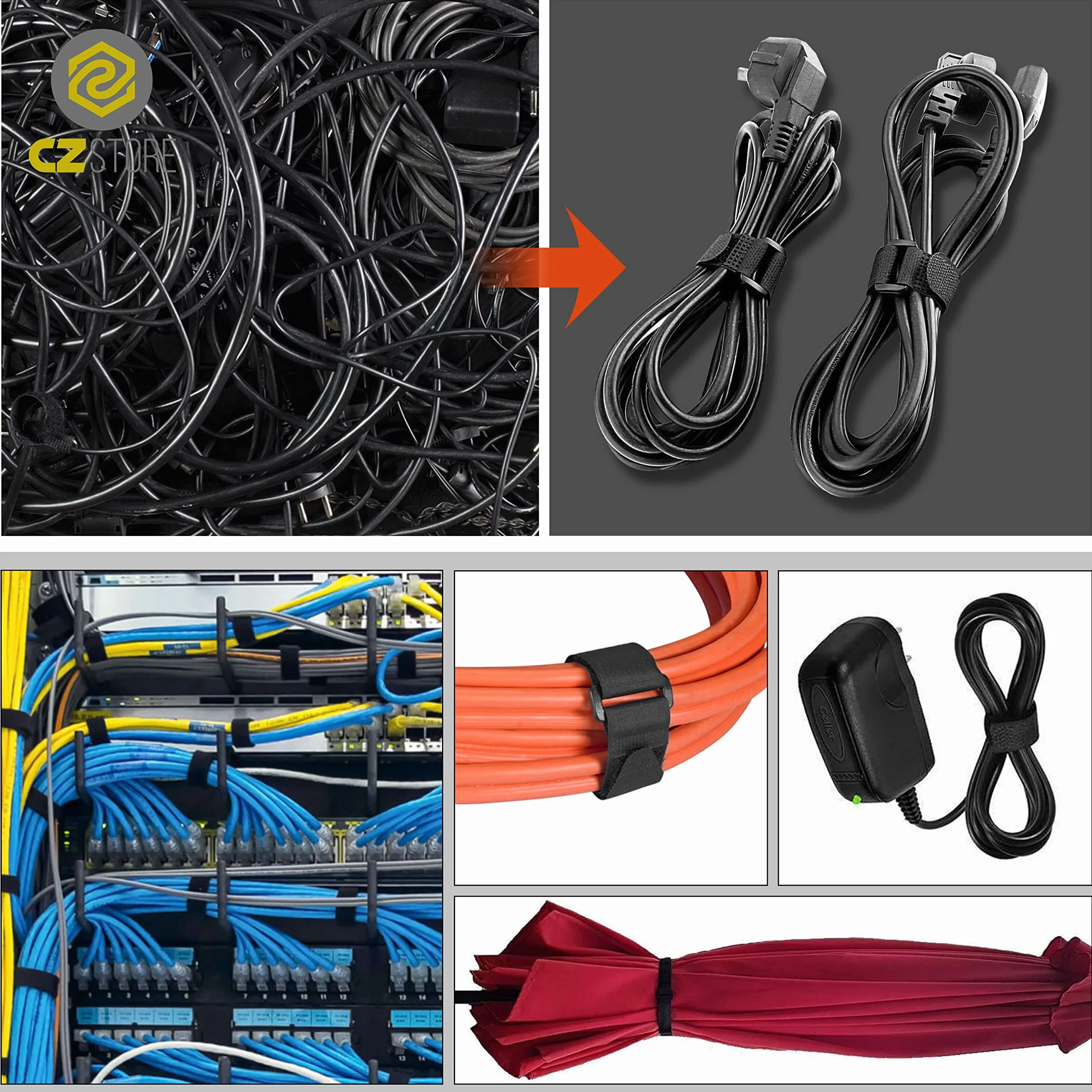 Bridas Ajustables para Cables - ✮GARANTÍA DE POR VIDA✮ - Paquete de 10 Correas de Nylon Resistentes con Hebilla de Plástico - Organizadores para Sujetar Cables de Ordenador, Herramientas