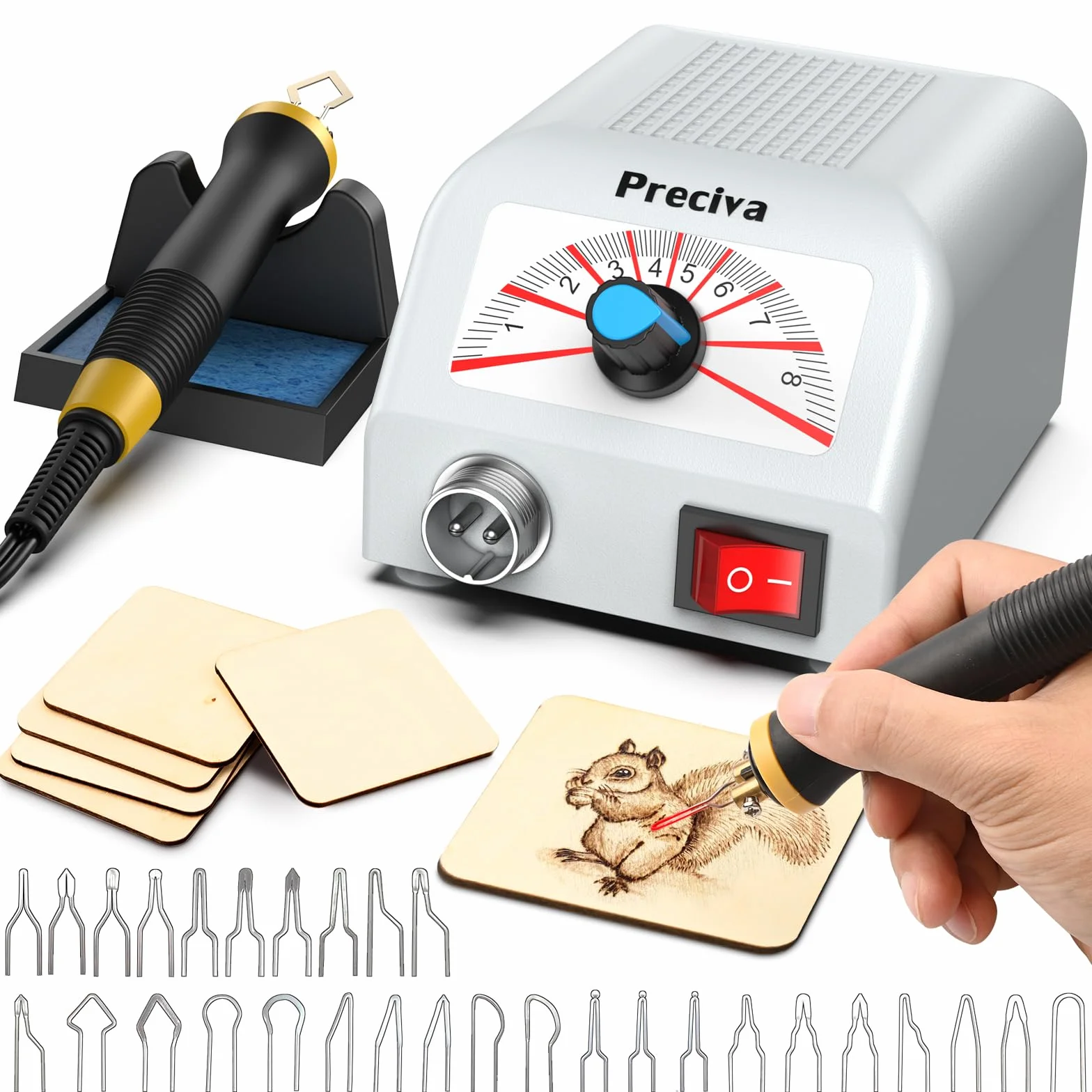 Preciva Kit profesional para pirograbado de 25W, máquina de pirograbado en madera con 30 puntas de alambre, temperatura regulable de 100 a 800 ℃, adecuada para madera, calabaza y bambú.