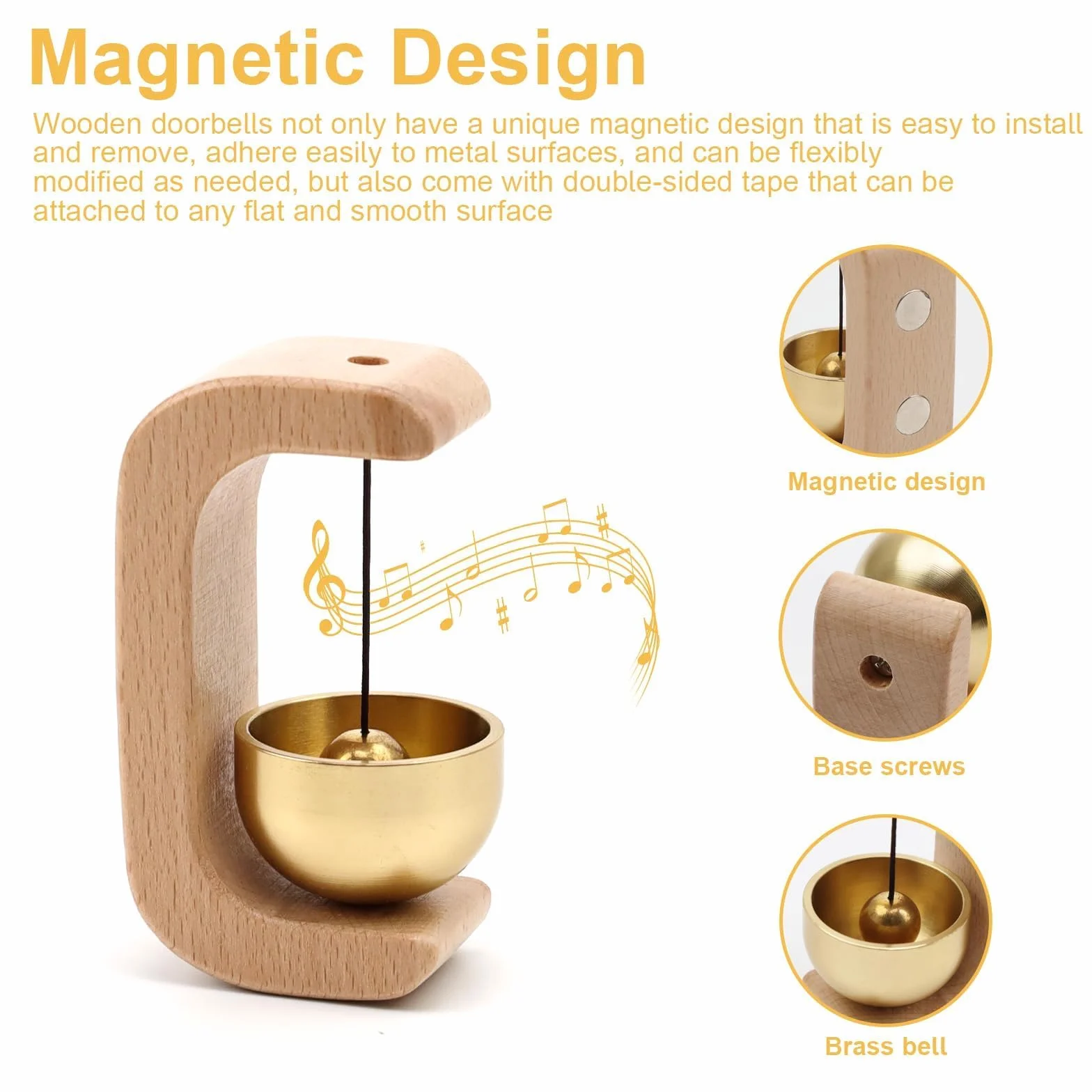 Campana Magnética Timbre Retro sin Taladrar para Puerta de Madera Hogar