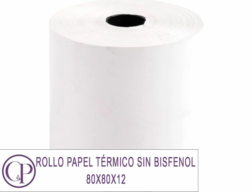 C&P Rollos Papel Térmico 80x80x12 mm para Sumadora Impresora TPV, Sin Bisphenol A (8 unidades)