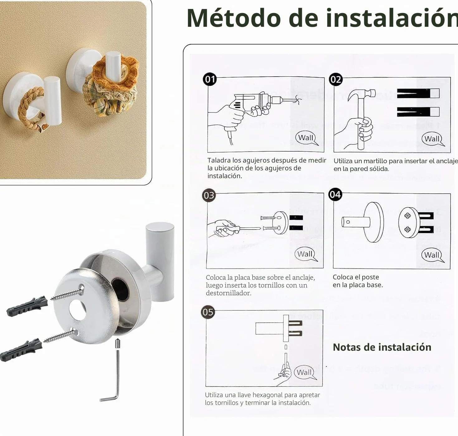 YUET Toallero, juego de accesorios de baño de 3 piezas, juego de hardware de acero inoxidable, montaje en pared, barra de toalla de baño + portarrollos de papel higiénico + toalla, gancho para