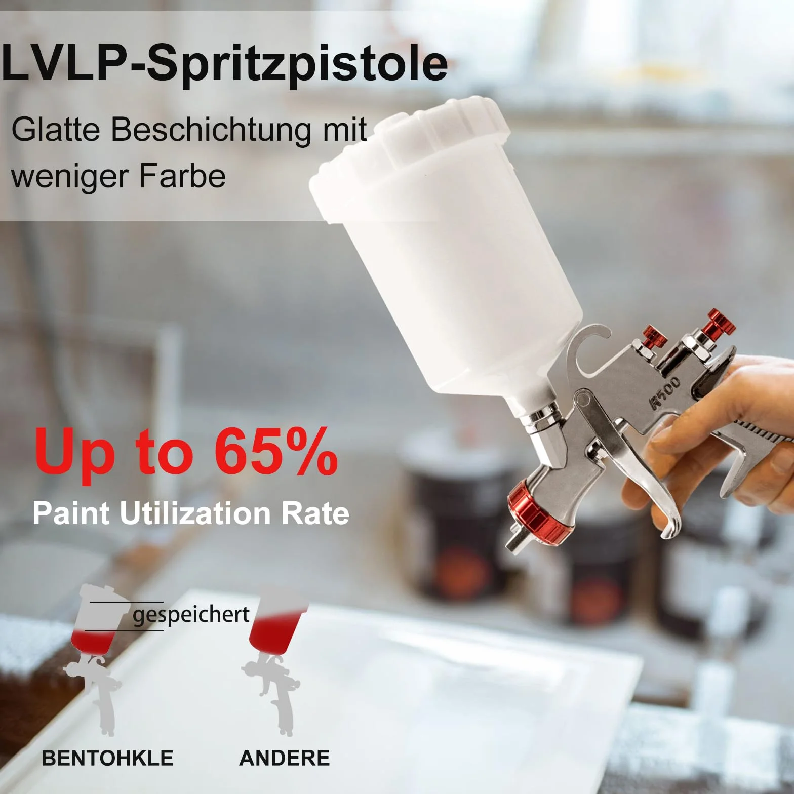 R500 LVLP Pistola de pulverización de aire, pistola de pulverización con 4 boquillas de 1,3/1,5/1,7/2,0 mm y regulador de aire, sistema de pulverización de color para coches y casa DIY (4 boquillas de