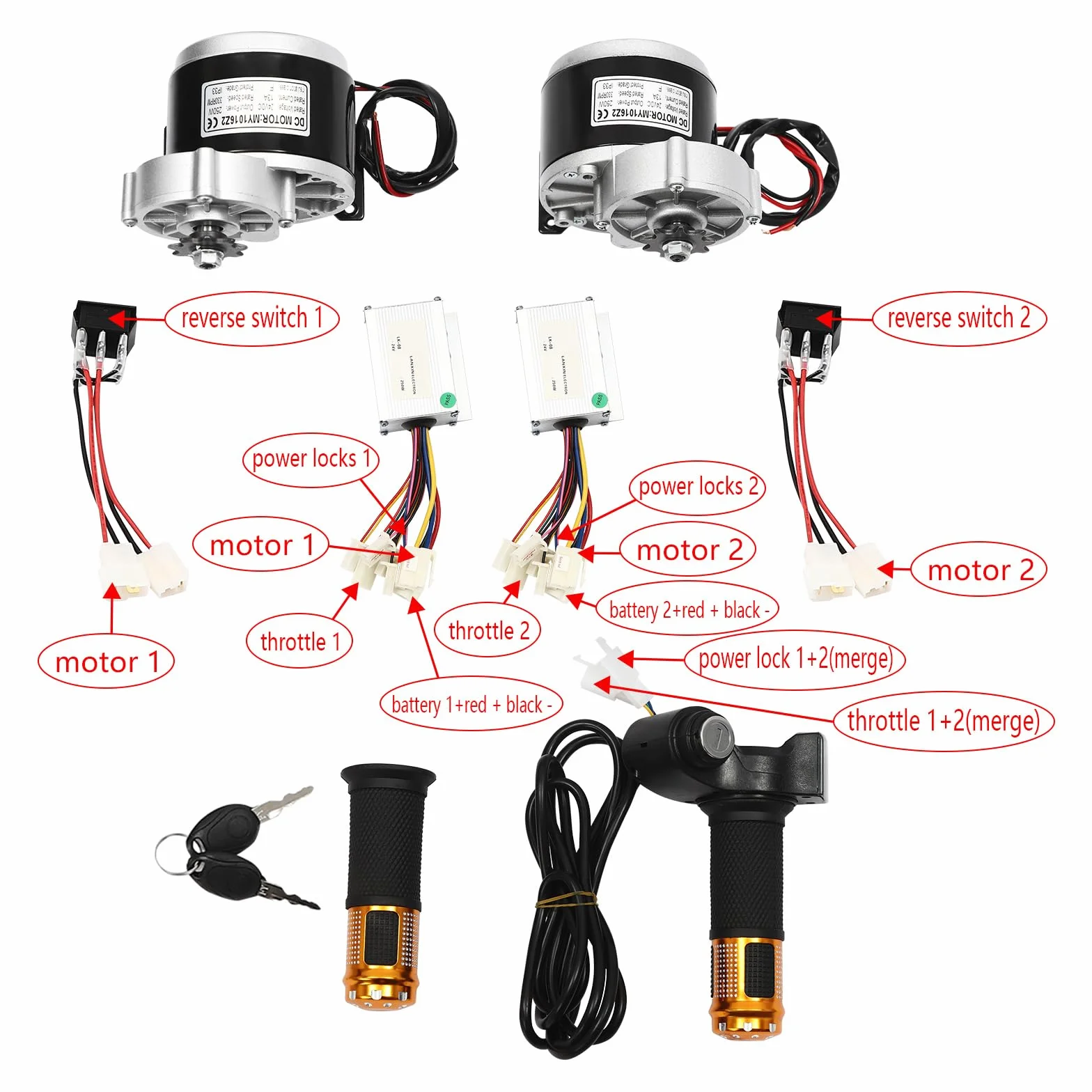 Kit de motor eléctrico 24V 250W Dual Drive Go Kart 6,21 km/h, conversión eléctrica Gokart 10 pulgadas 0,8 N.M, juego de ruedas dobles
