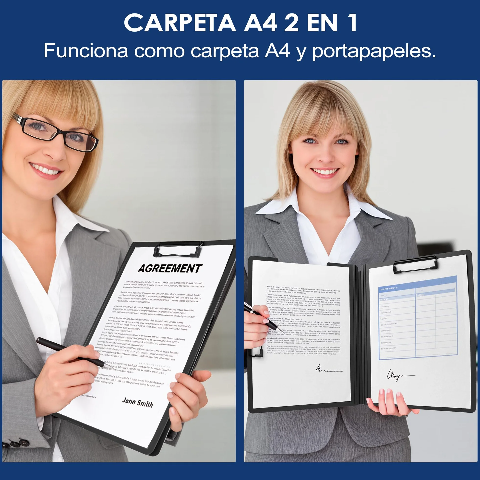 Portapapeles con Pinza A4 Carpetas Plastico Cartella Portadocumenti Espandibile Soffietto Negro