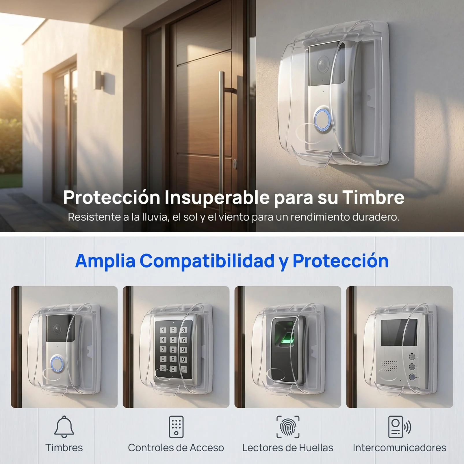 HOMSFOU Cubierta Transparente para Timbre Exterior, Resistente a la Lluvia, Compatible con Controles de Acceso