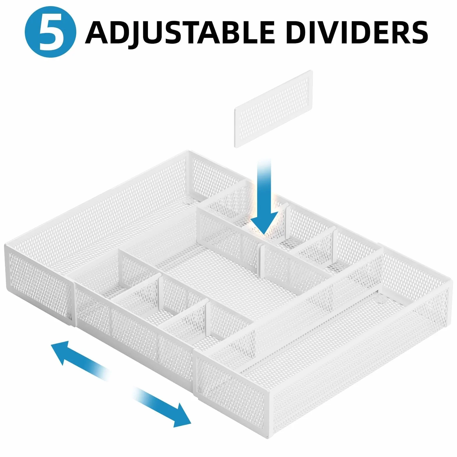 Marbrasse Organizador Cajones Malla 10 Compartimentos Ajustables 5 Divisiones Blanco