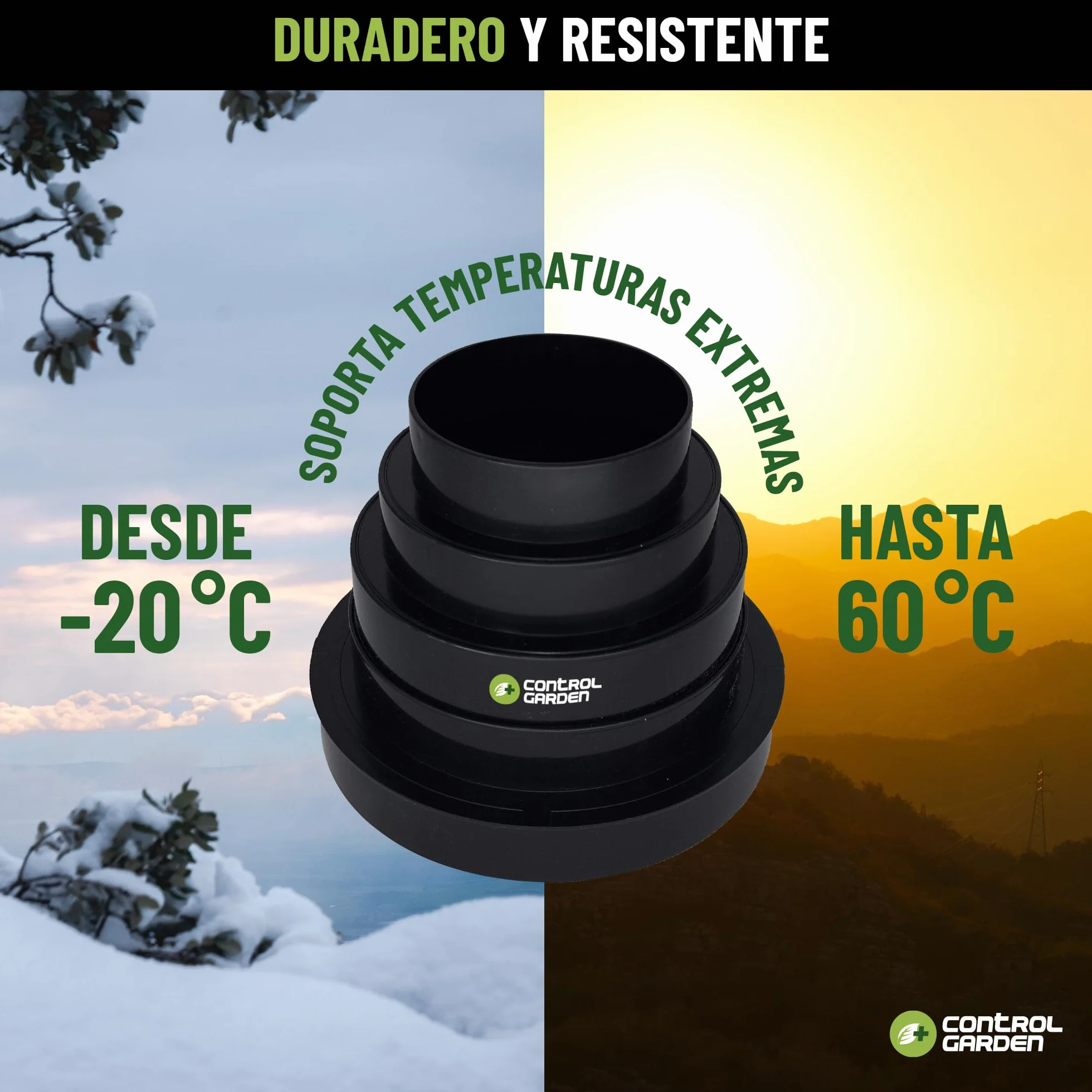 CONTROL GARDEN Reductor Universal para Sistemas Ventilación - Acople Conector para Conductos Ventilación Diámetro Ø 80 100 120 125 150 mm - Reductor Tubo Negro