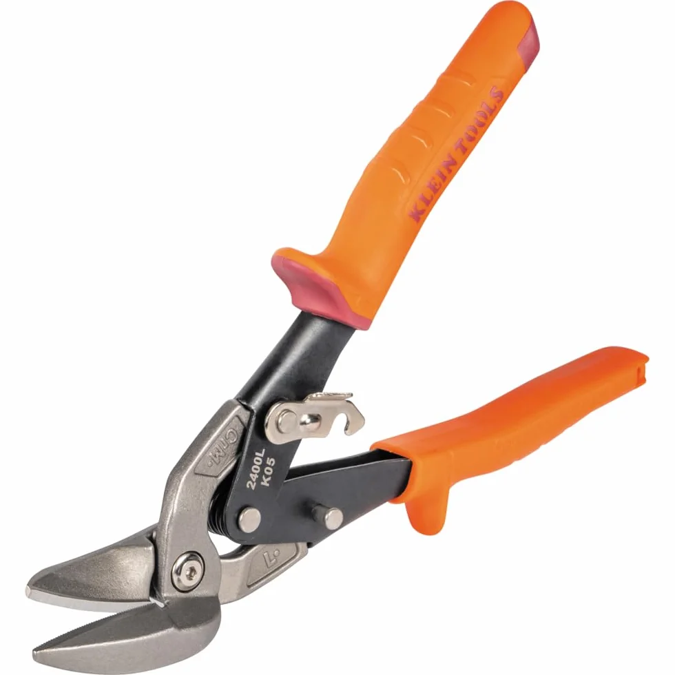 Klein Tools Tijeras compensadas de corte izquierdo 2400L, tijeras de hojalata de aviación con hoja forjada para corte de chapa de precisión
