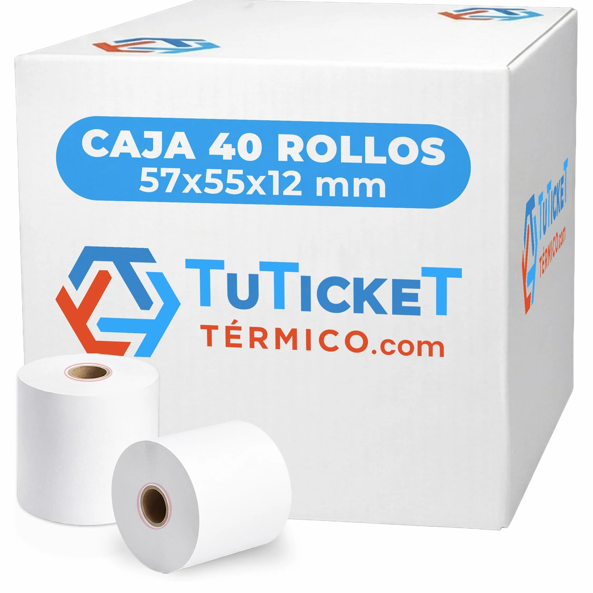 Rollo de Papel Térmico 57x55x12 mm (40 uds) para Caja Registradora, TPV e Impresora Térmica de Ticket con Salida de 57mm de Ancho. Sin Bisphenol A