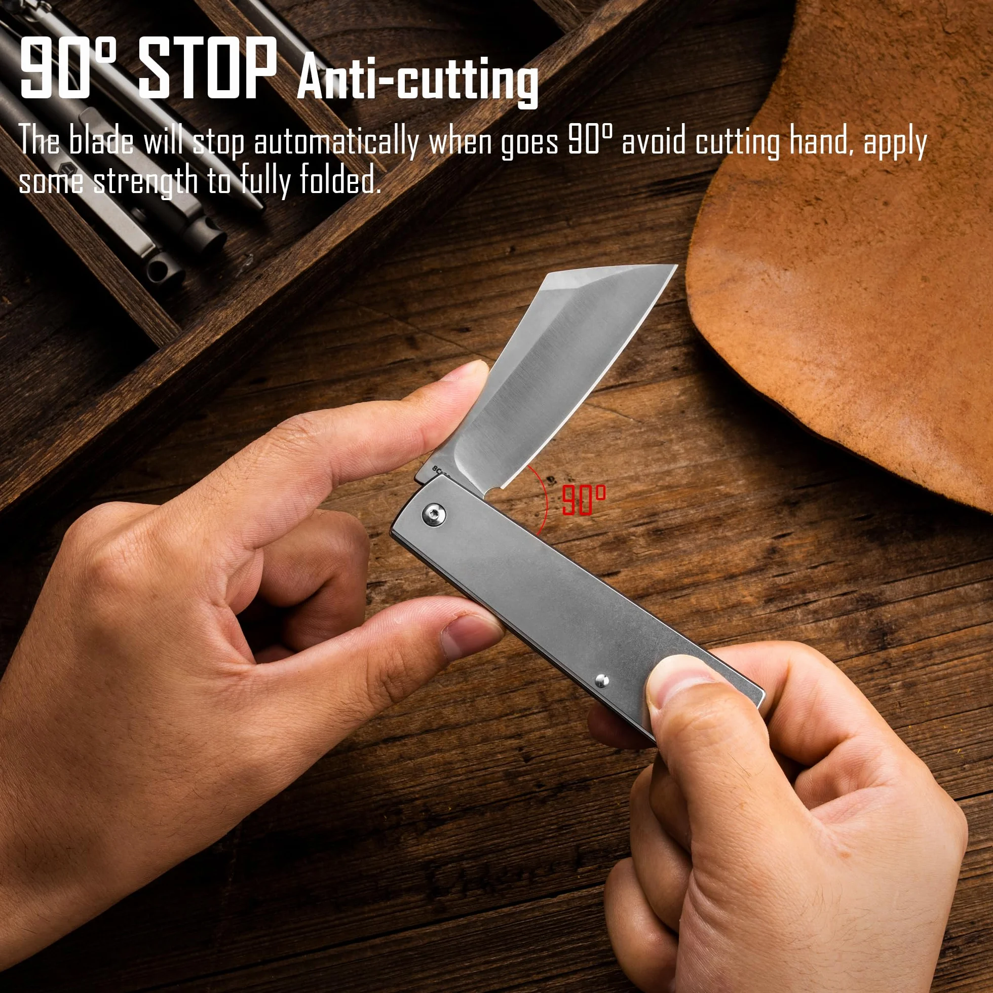 KeyUnity KK03M Cuchillo plegable pequeño Cuchillo de hoja fija, Cuchillo de bolsillo EDC de acero inoxidable para hombres y mujeres