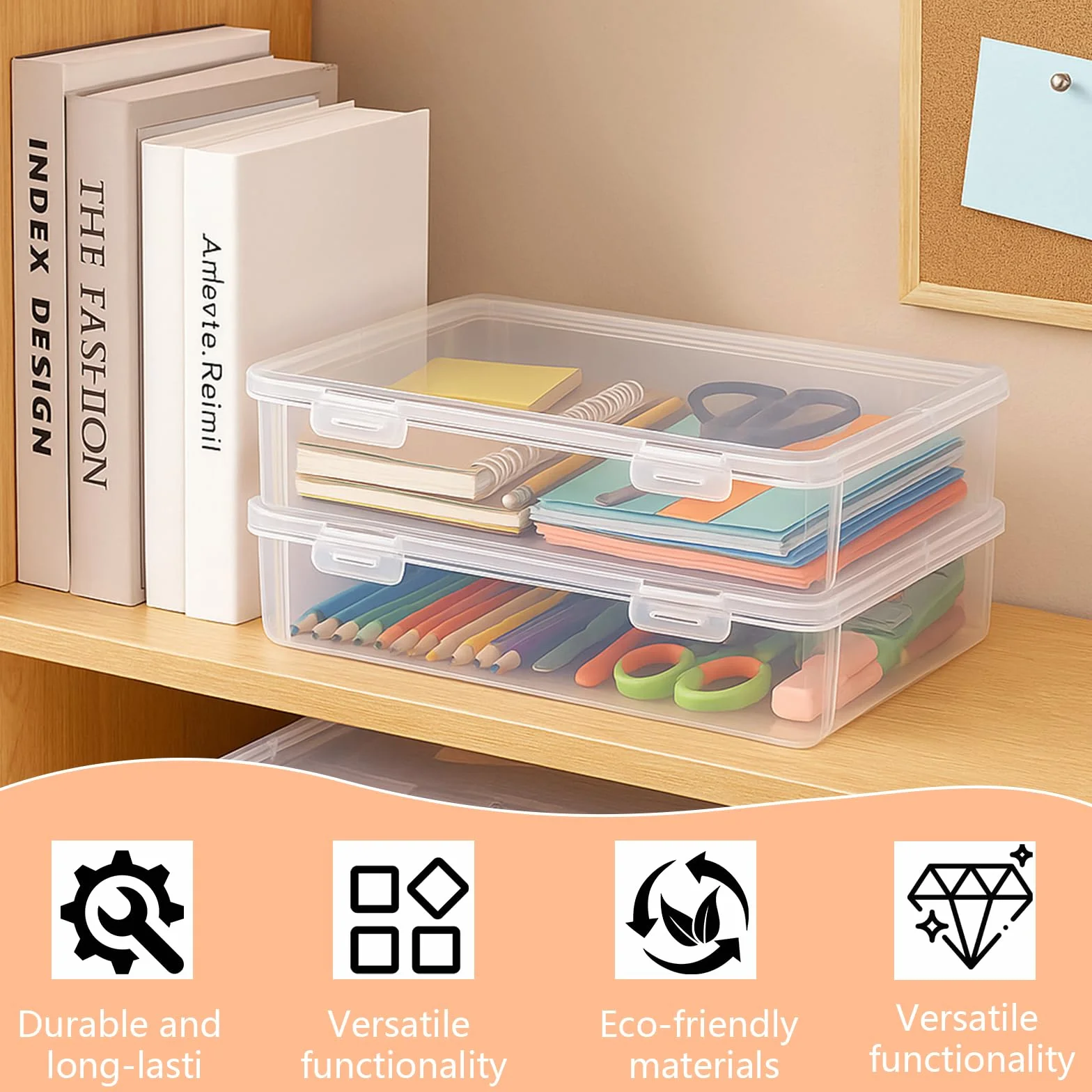 Cajas Almacenaje Plastico con Tapa Apilables 31x22x5cm 2 Piezas