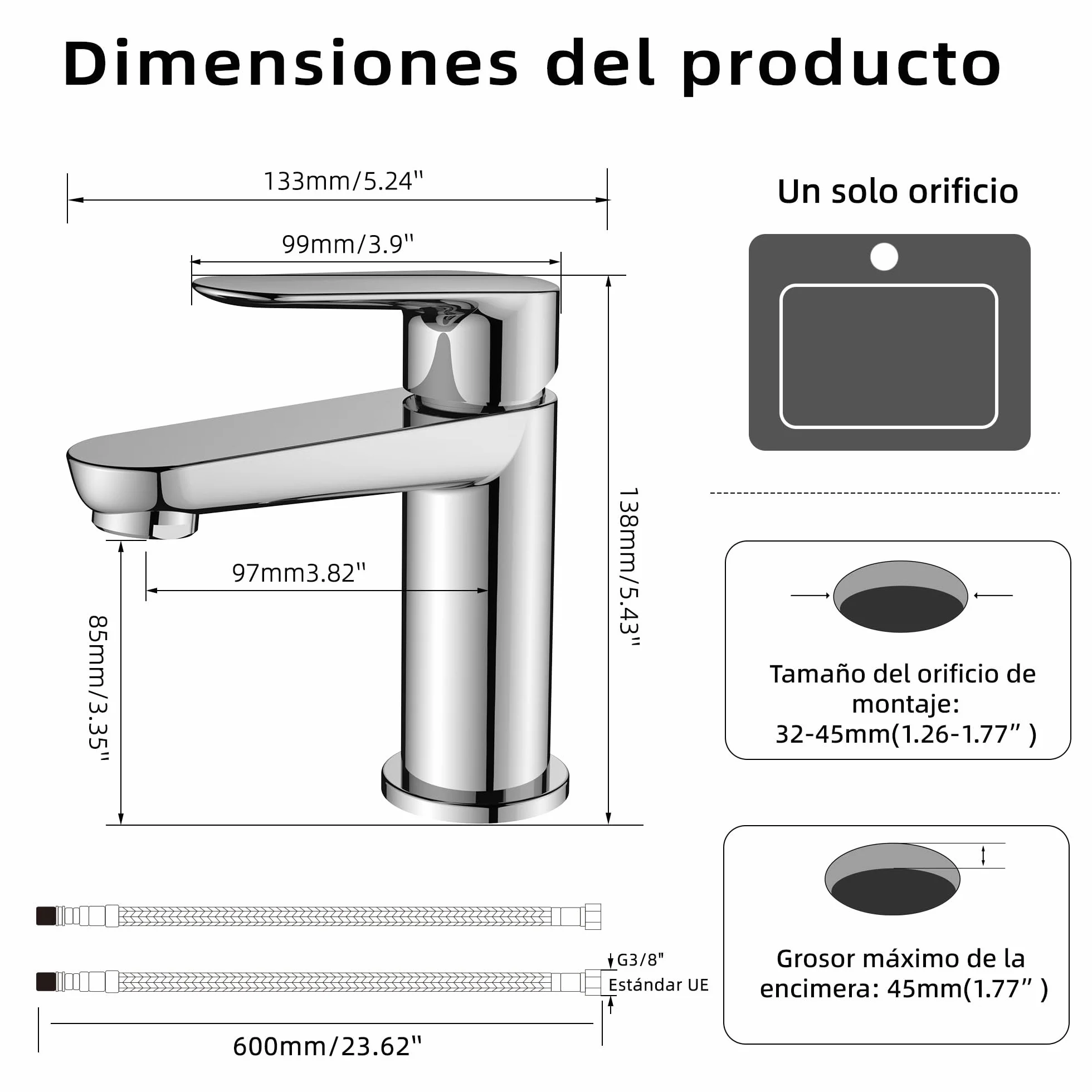 BELZ Grifo de Baño, Grifo de Baño Monomando para Lavabo, Grifo Mezclador de Latón Sólido, Ahorrador de Agua y Duradero, Cromado