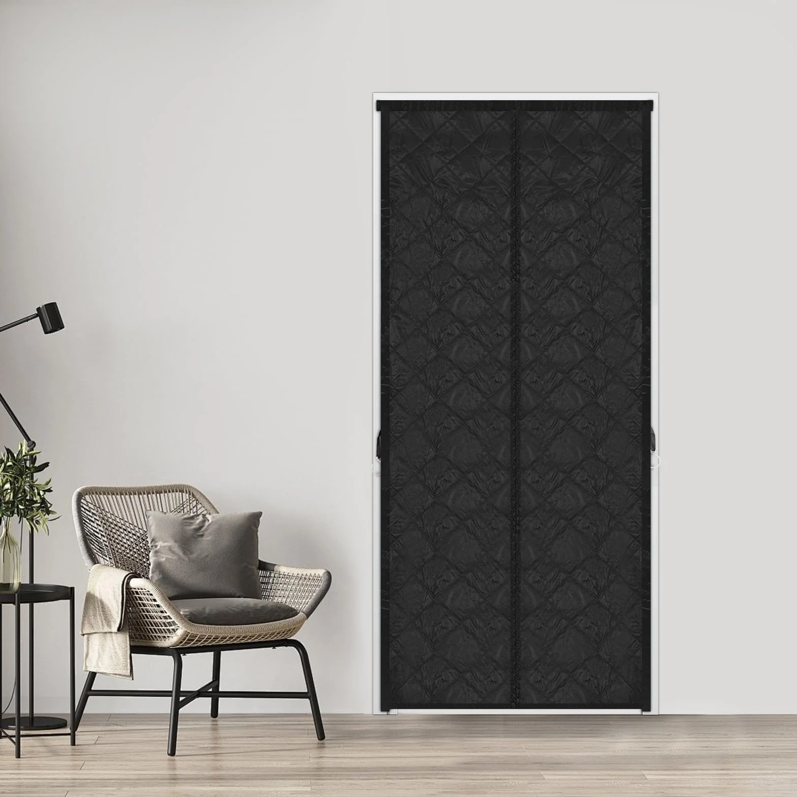 Cortina para puerta con aislamiento térmico, cortina protectora aislada, cortina térmica magnética para puerta, cortinas opacas, cortinas de privacidad (negro, largo x alto x alto 95 x 210 cm