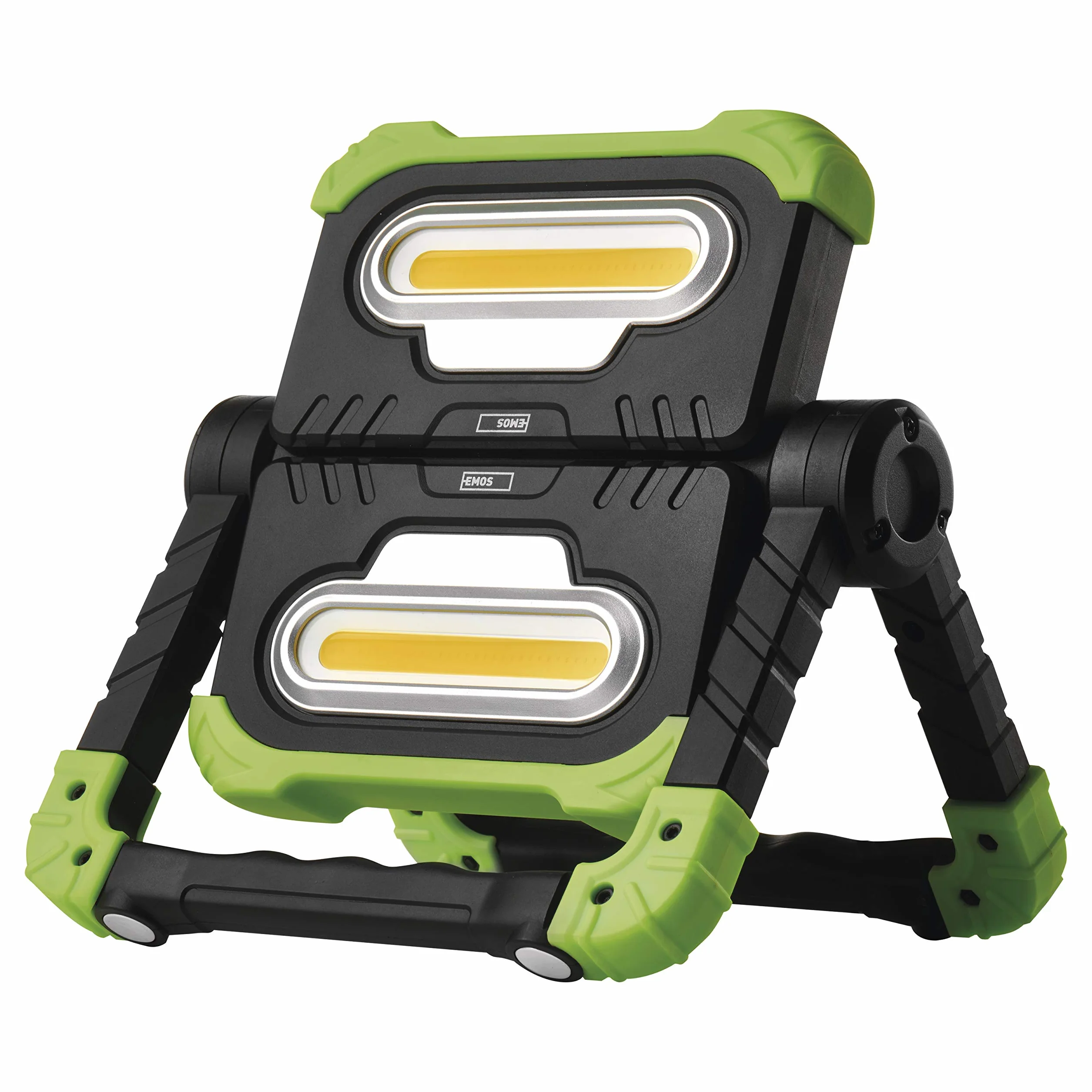 EMOS Faro LED Plegable, luz de Trabajo giratoria 360° con Mango, portátil con batería y Intensidad lumínica 2000 LM, para construcción, Recargable a través del USB 8000 mAh, Alcance 70 m, Verde/Negro