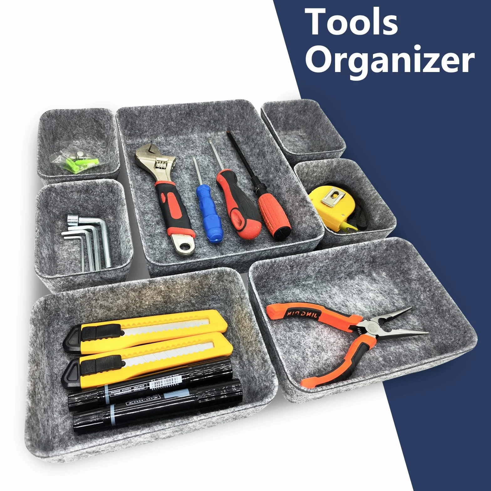 Organizador de Cajones de Fieltro 7 Piezas Flexible Gris Claro para Oficina