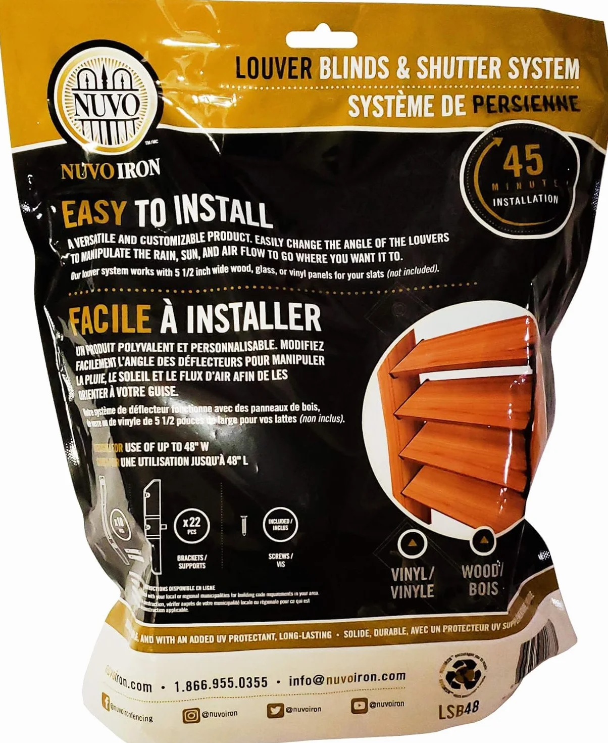Nuvo Iron LSB48 - Sistema de persianas y persianas, Kit de Herramientas (diseñado para Uso de hasta 48 Pulgadas de Ancho)